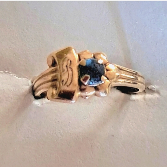 1960s no brand noted Jewelry - Gold Ring Child Aquamarine Daffodil Birthstone Pinkie Ring Vintage 1960s Retro